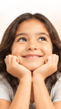 Happy child looking up thoughtfully